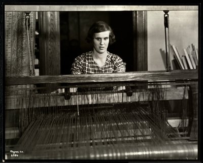 Blind Young Woman Working at a Loom at the New York Association for the Blind, 111 East 59th Street, New York, 1934 by Byron Company